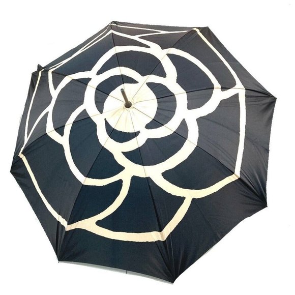 CHANEL, Accessories, Chanel Cc Cc Mark Camelia Folding Umbrella Polyester  Black